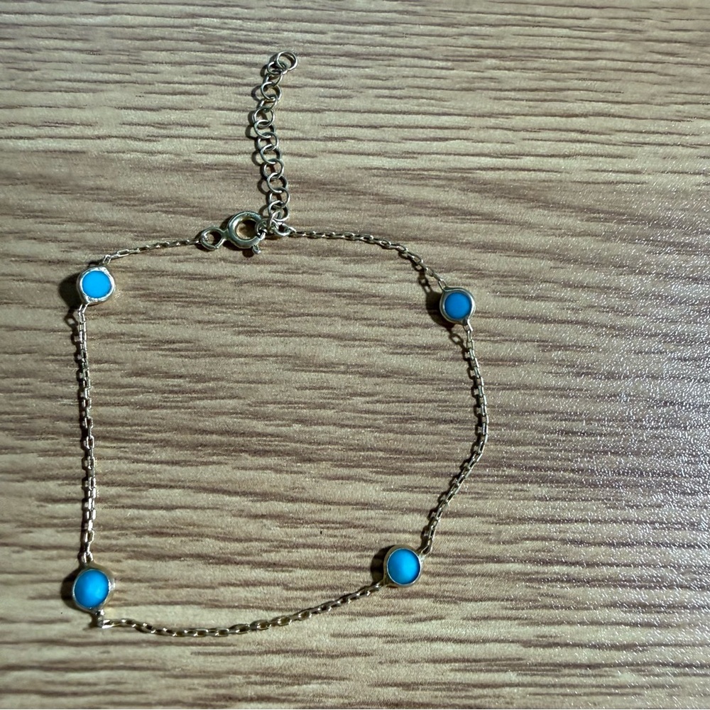 Turquoise Colored Station Bracelet Gold Tone Over 925